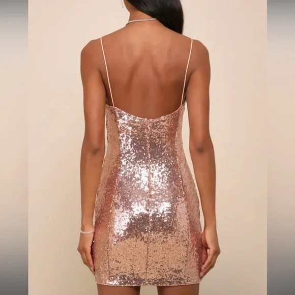 Lulus Bring It Rose Gold Sequin Bodycon Mini Dress Sz Small